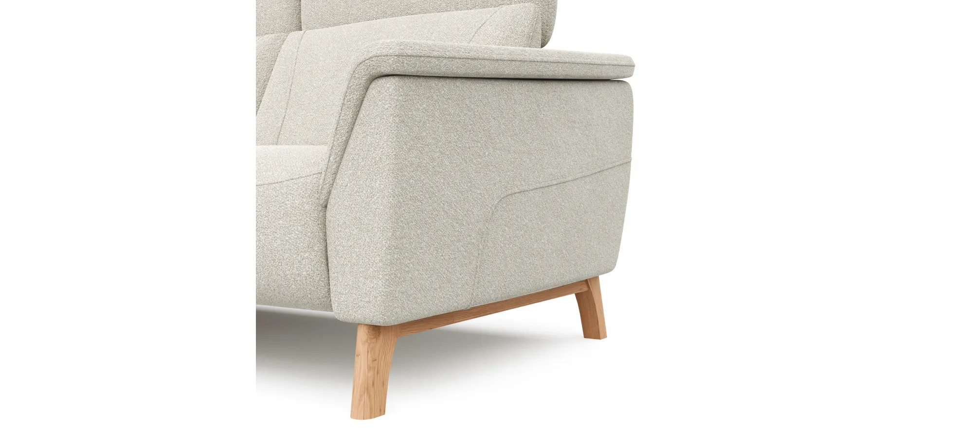 Ecksofa Nevin - Longchair links mit 2-Sitzer rechts, inkl. Kopfpolsterverstellung, Stoff, Weiß