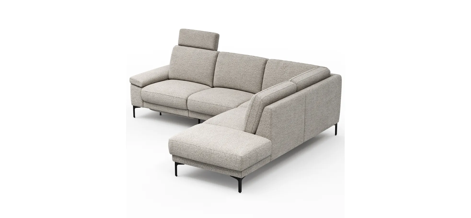 Ecksofa Matero - 2-Sitzer mit Ecke rechts inkl. Relaxfunktion motorisch und Sitzvorzug, Stoff, Hellgrau