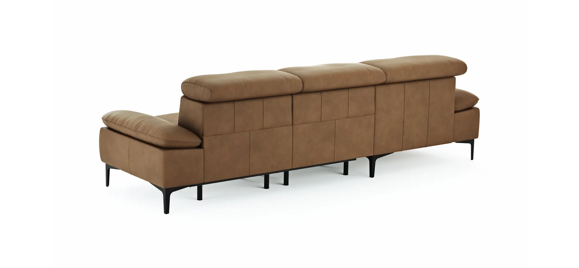 Ecksofa Felipa - Longchair links mit 2,5-Sitzer inkl. Armlehne verstellbar und Rückenlehne/Sitztiefe verstellbar (motorisch), Leder, Cognac