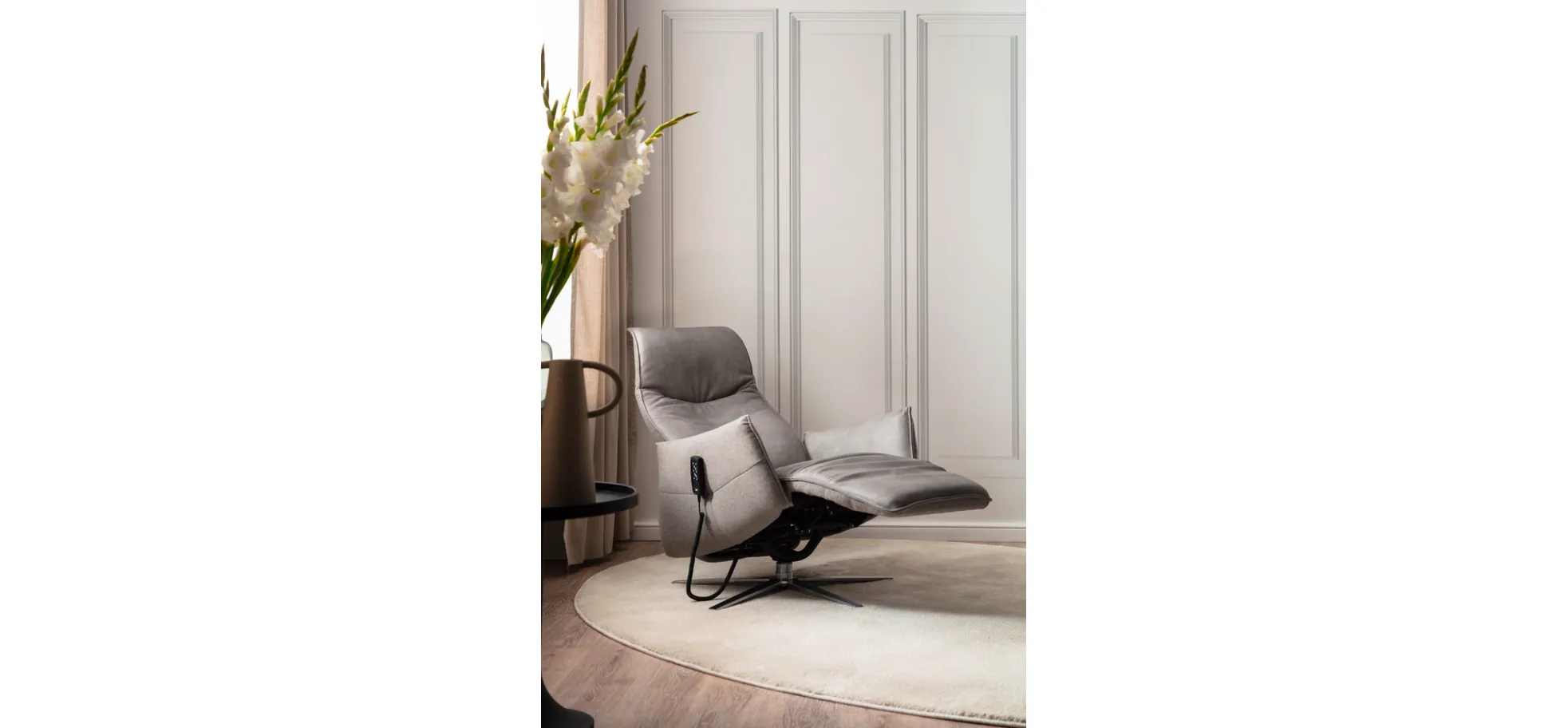 Relaxsessel Marsala - inklusive motorischer Verstellung, Leder, Grau, Stoff, Grau