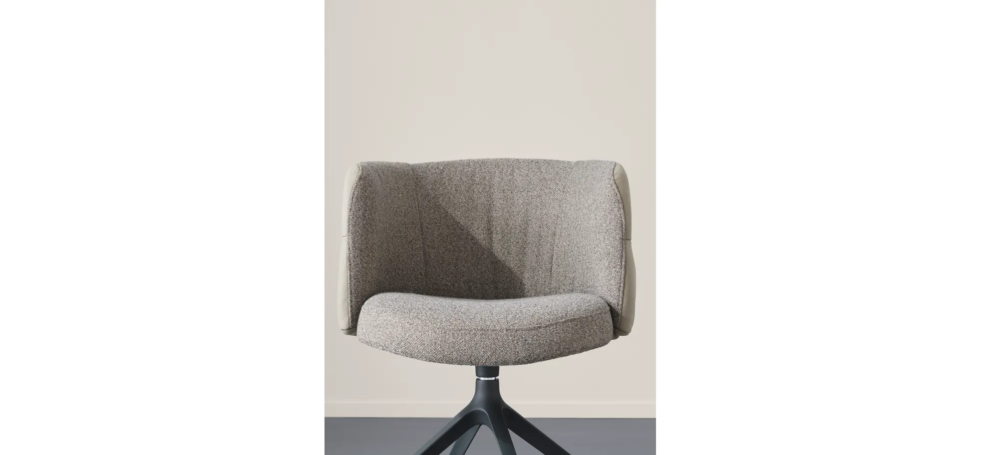 Armlehnstuhl Milana - drehbar, Leder Grau, Stoff Graubraun