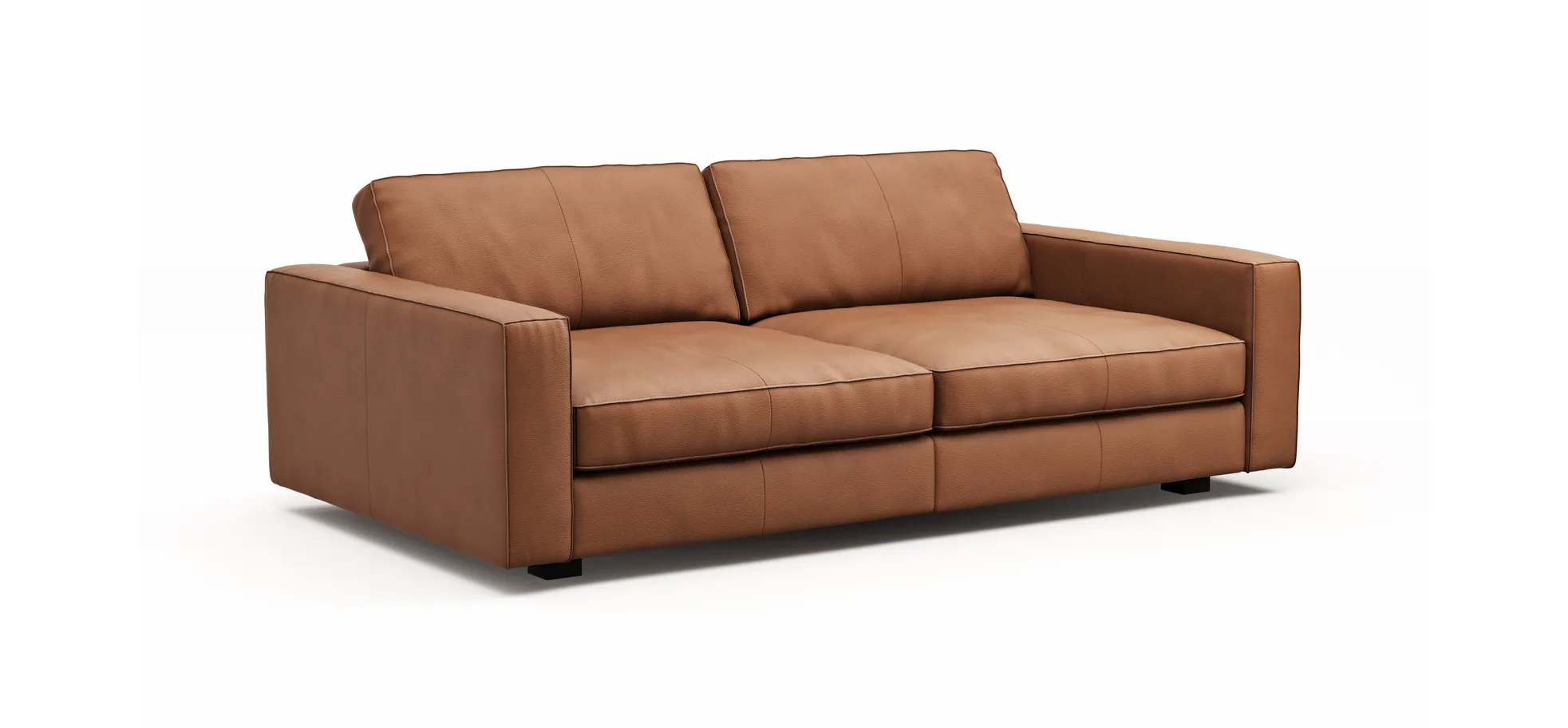 Sofa Aprino 2 - 3,5-Sitzer XL, Dickleder, Cognac, Armlehne Block schmal