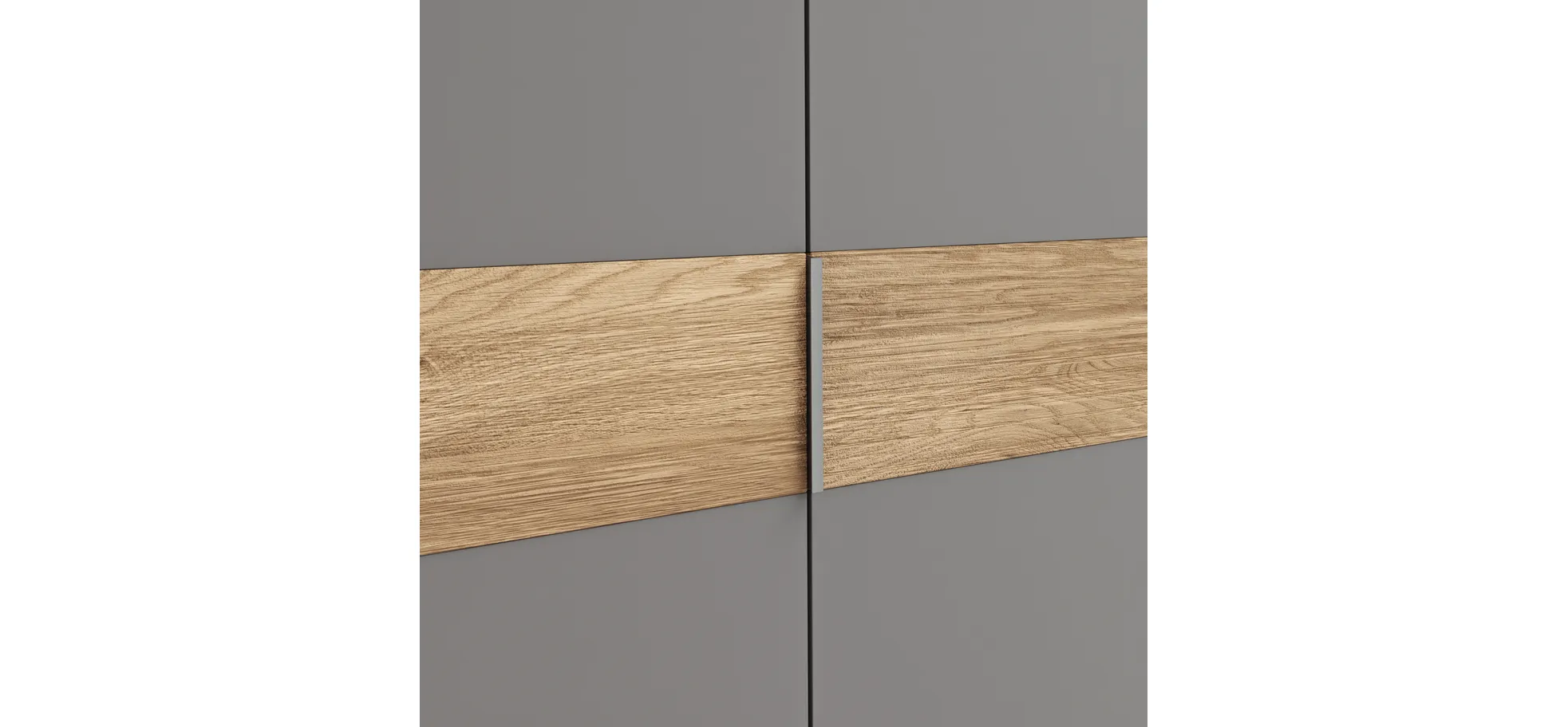 Drehtürenschrank Viana - B ca. 204 cm, Lack, Steingrau, Riffholz, Wildeiche