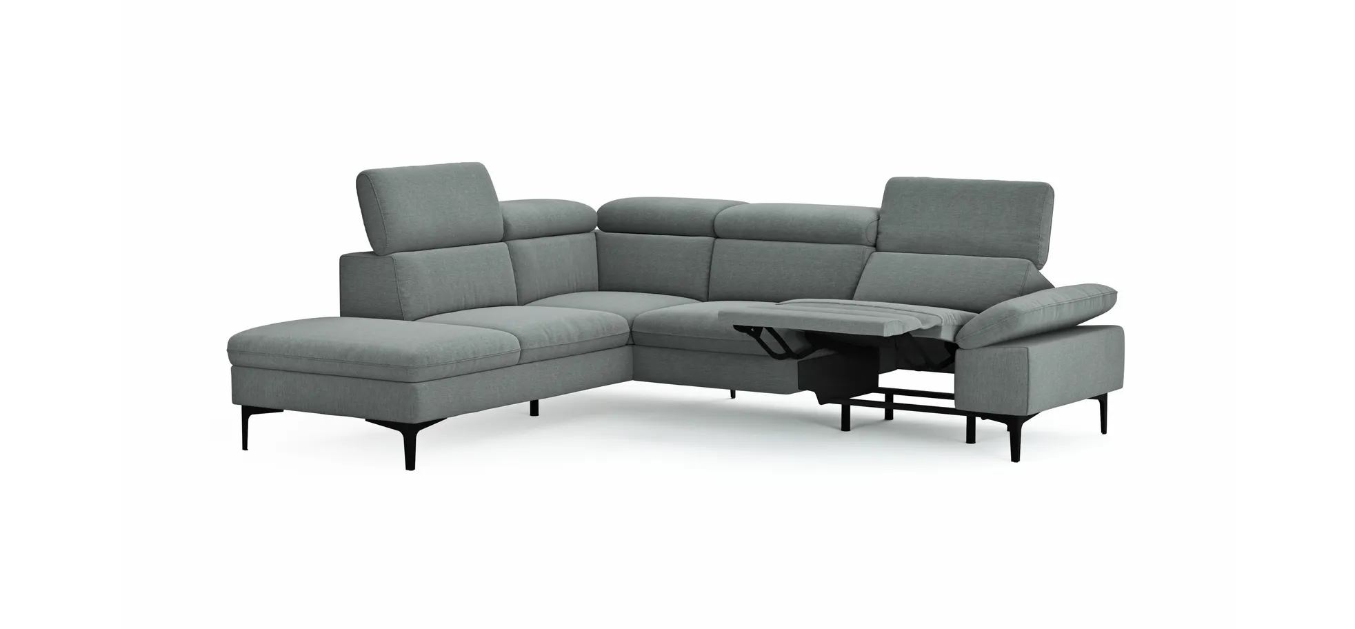 Ecksofa Felipa - Ecke links mit 2,5-Sitzer inkl. Armlehne verstellbar und Rückenlehne/Sitztiefe verstellbar (motorisch), Stoff, Grau