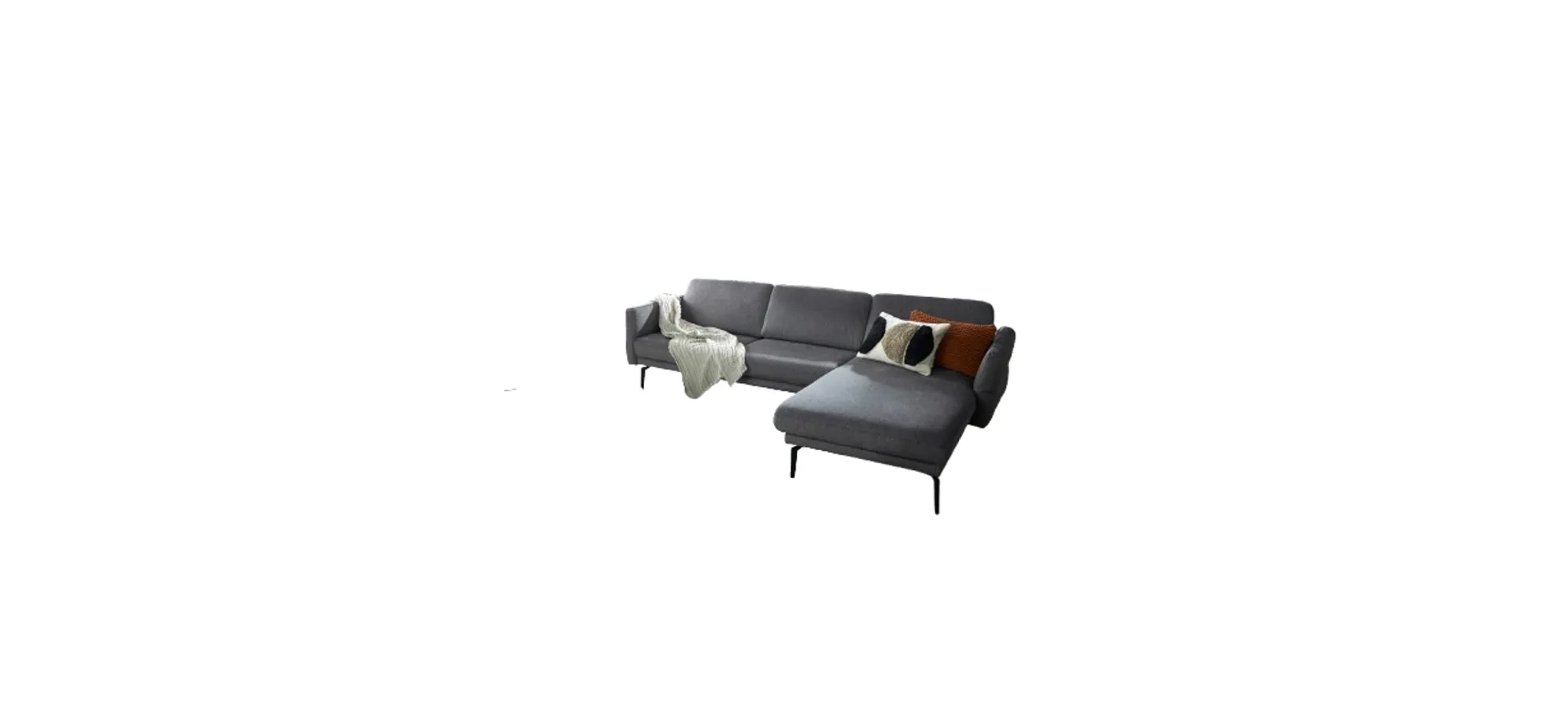 Ecksofa Estrela - 2,5-Sitzer mit Longchair rechts inkl. Rücken-/Armlehnenverstellung, Stoff, Grau 201333