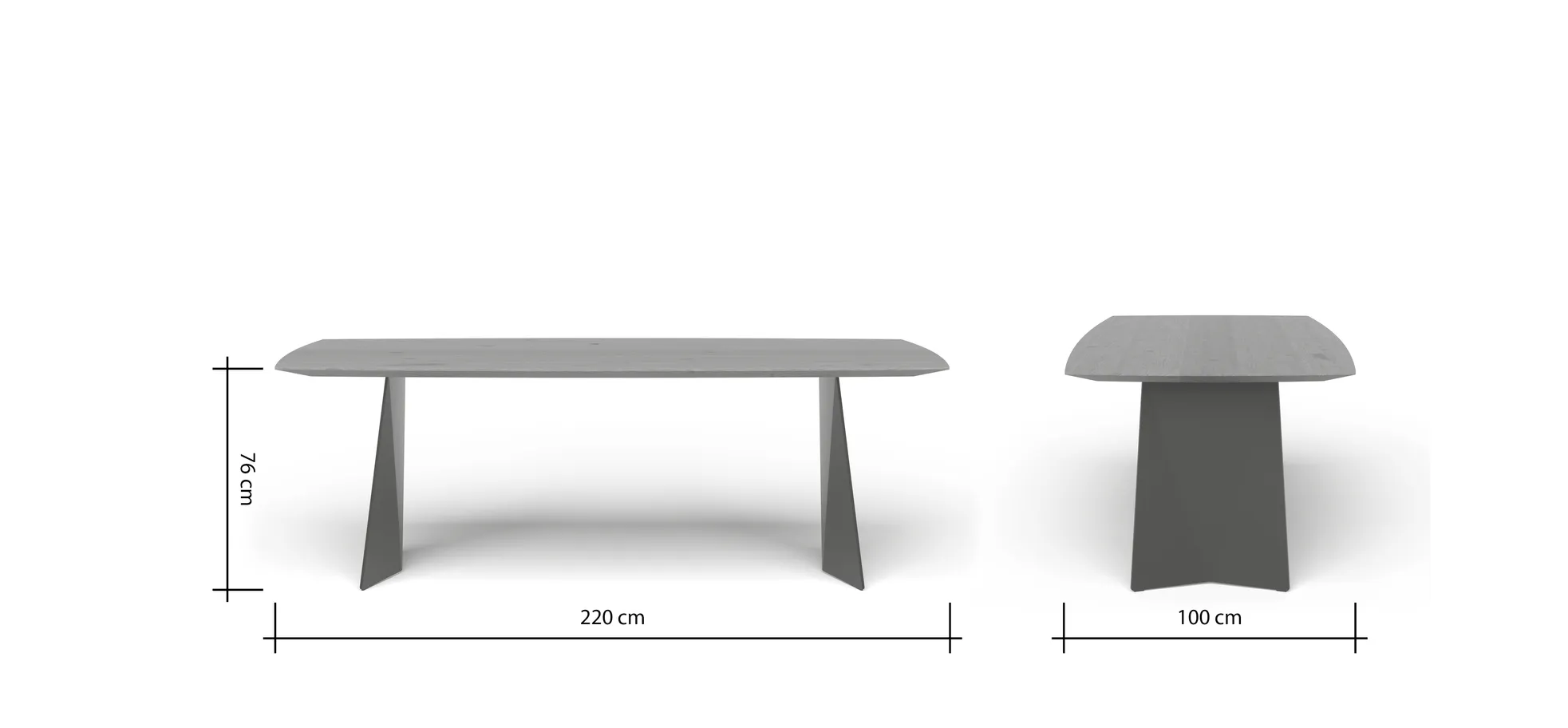 Esstisch 3100 - LB ca. 220x100 cm, Asteiche massiv, Geräuchert, Bianco, Stahlwange, Schwarz