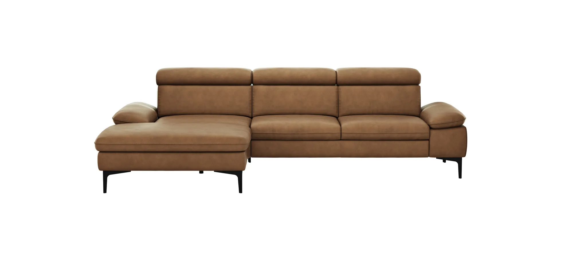Ecksofa Felipa - Longchair links mit 2,5-Sitzer inkl. Kopfteil verstellbar, Leder, Cognac 105127