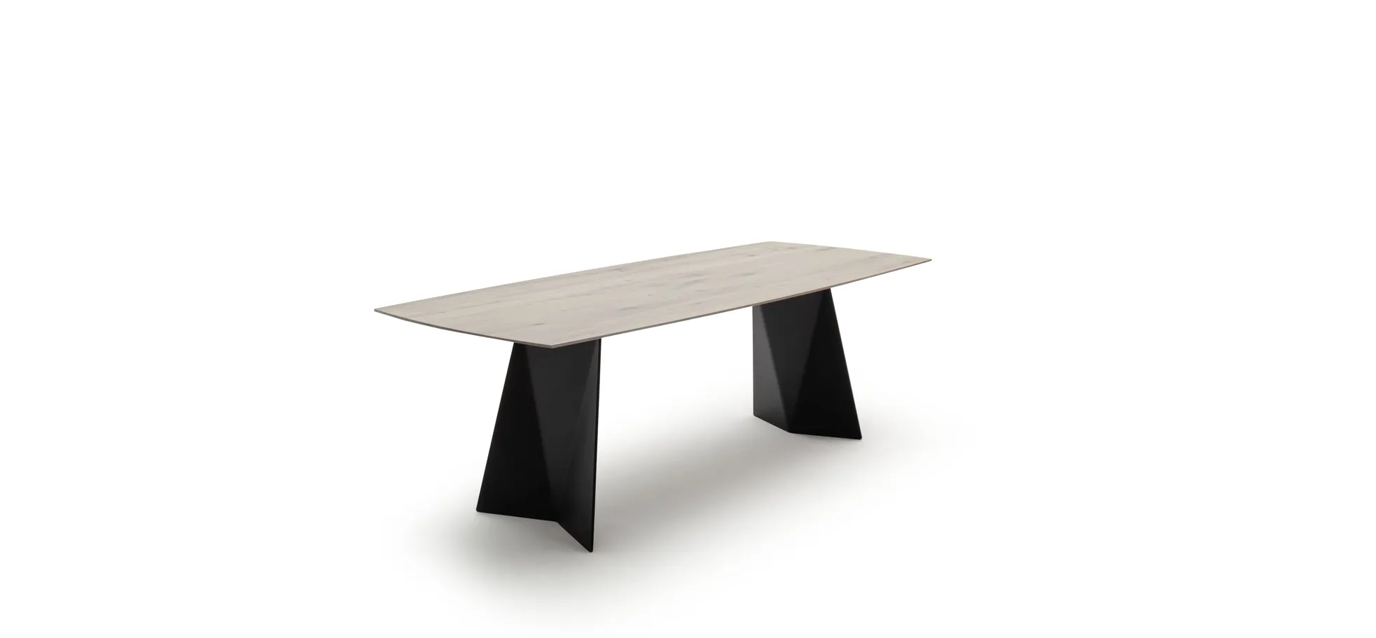 Esstisch 3100 - LB ca. 220x100 cm, Asteiche massiv, Geräuchert, Bianco, Stahlwange, Schwarz