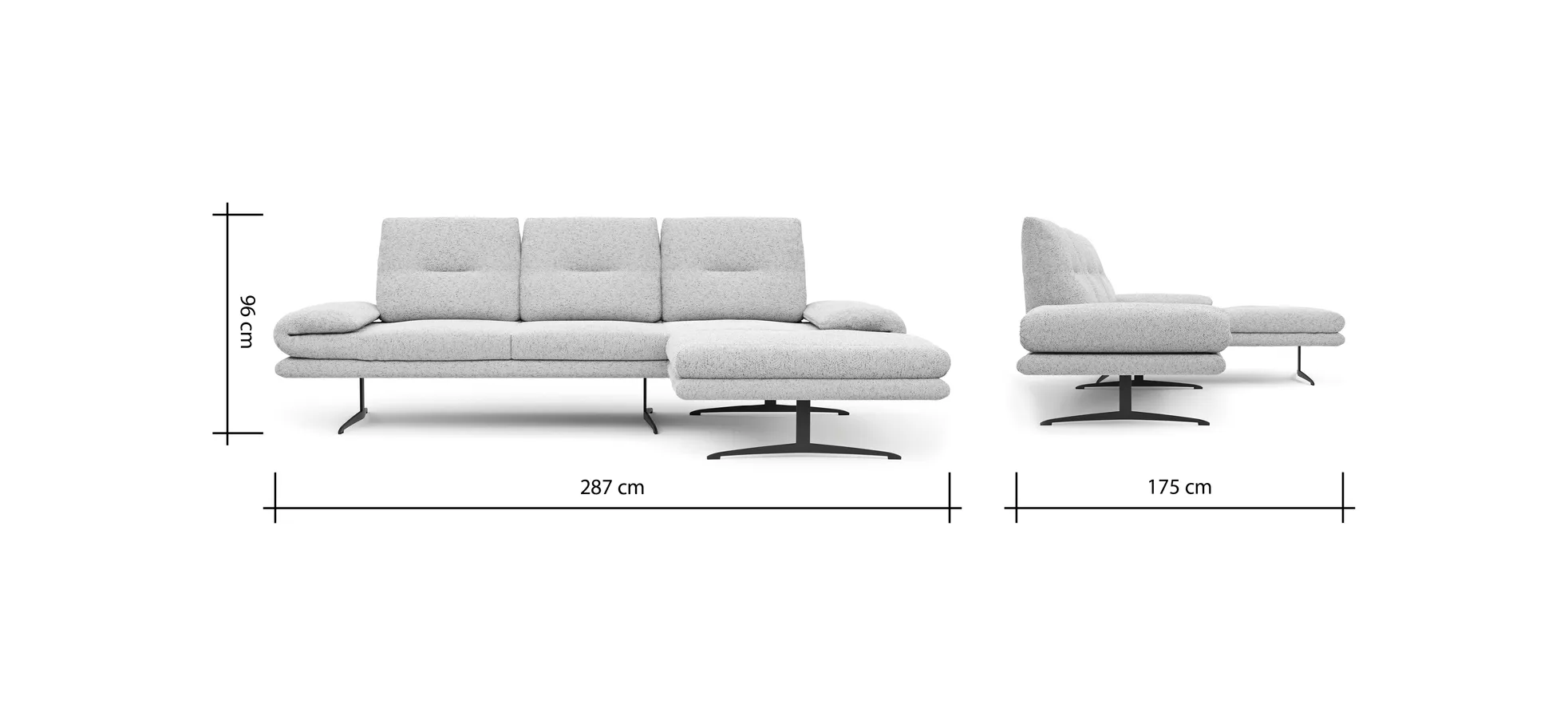 Ecksofa Lucero 2.0 - 2-Sitzer mit Longchair rechts inkl. Rückenlehne verstellbar, Stoff, Offwhite