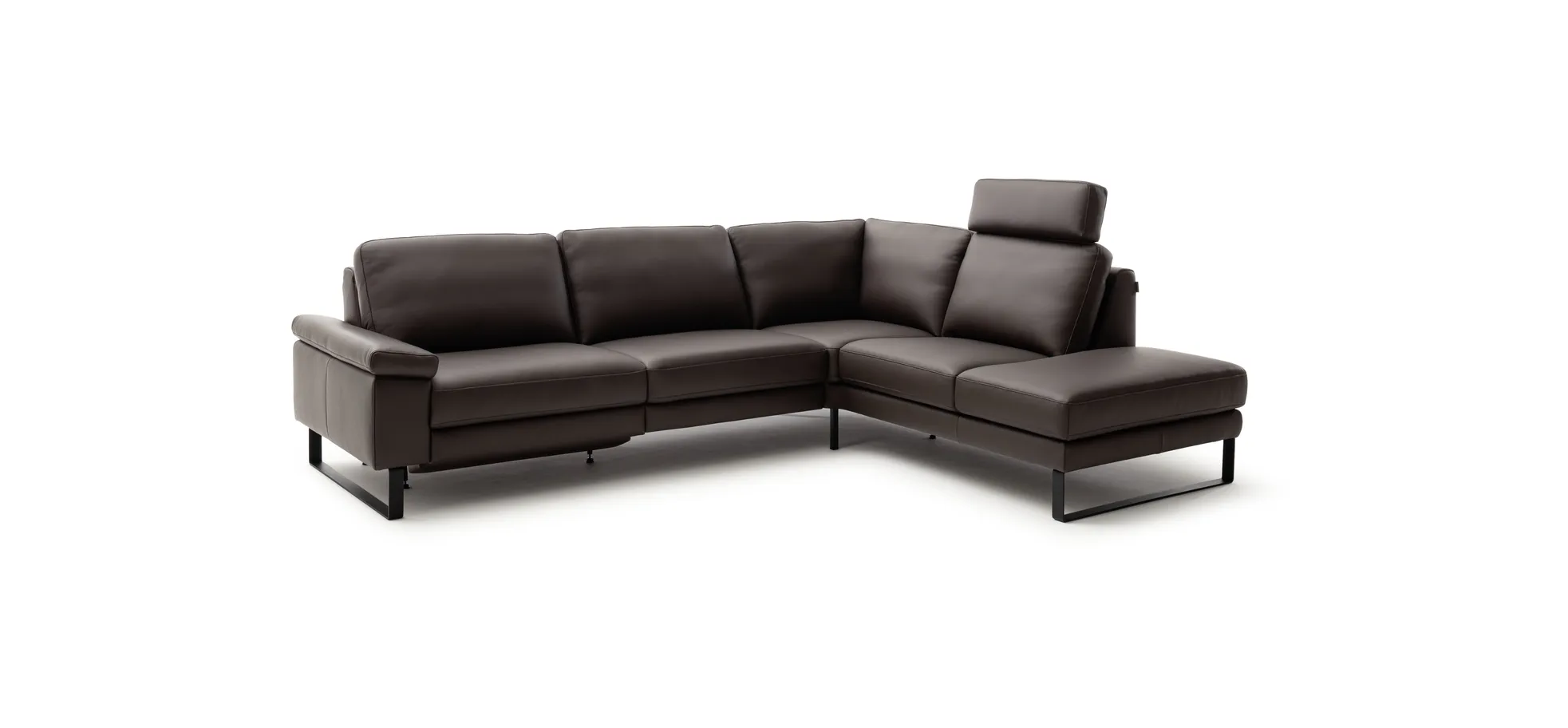 Ecksofa Enna - 3-Sitzer mit Ecke rechts inkl. motorischer Relaxfunktion, Leder, Mocca
