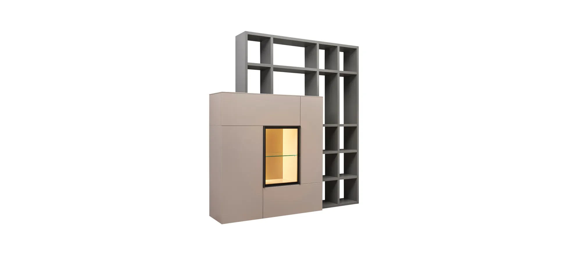 Wohnwand Satola - inkl. Beleuchtung, Lack matt taupe, Lack anthrazit 202799