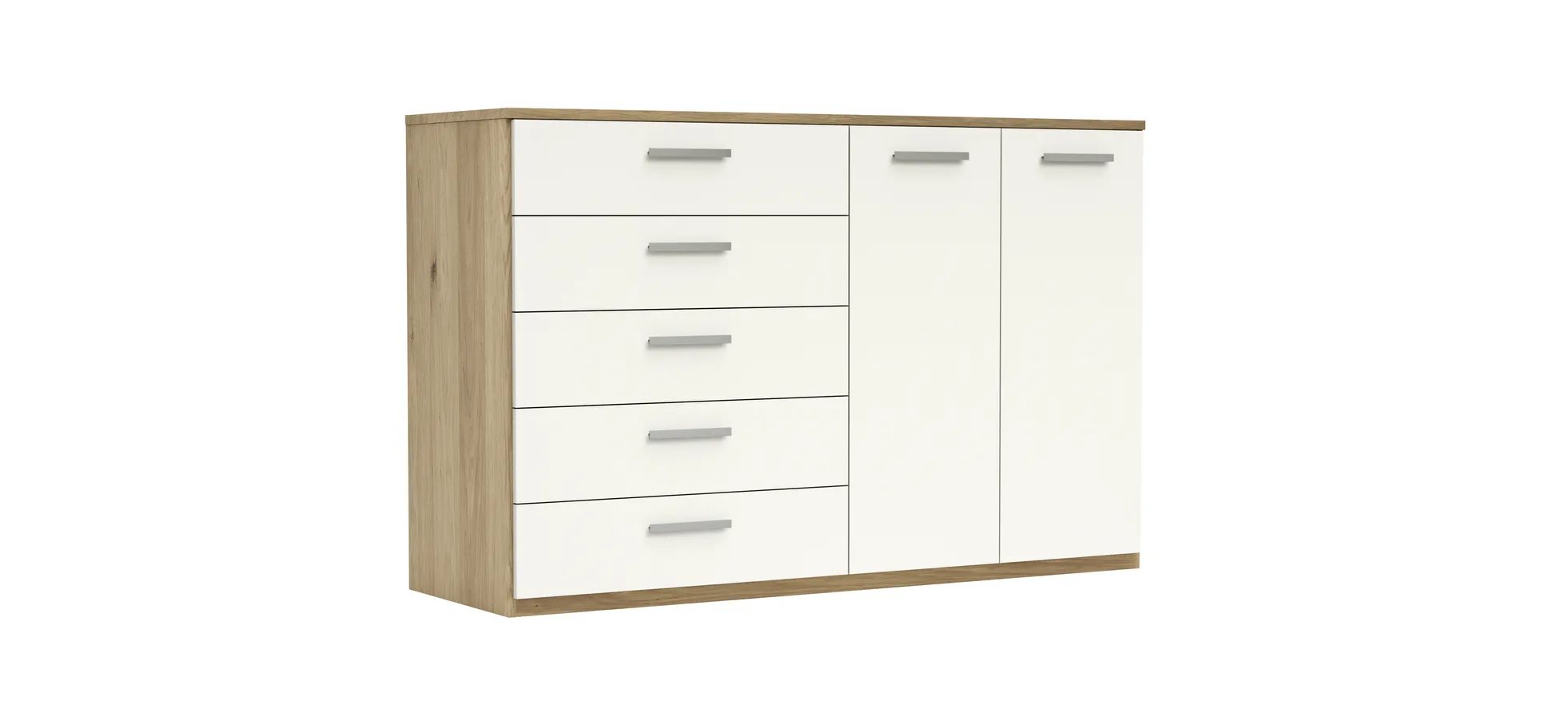Kommode Viana - Balkeneiche furniert, Weiß 103251