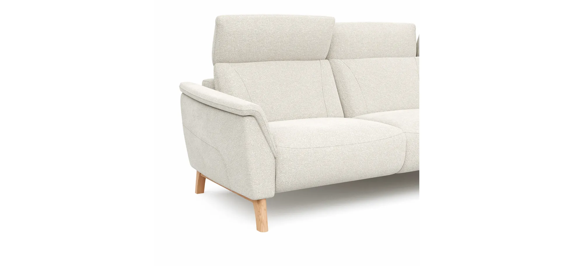 Ecksofa Nevin - 2-Sitzer mit Longchair rechts, inkl. Kopfpolsterverstellung, Stoff, Weiß