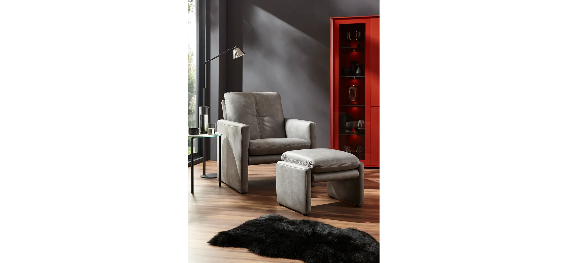 Hocker Tenero - inkl. Sitzhöhe verstellbar, Stoff, Grau