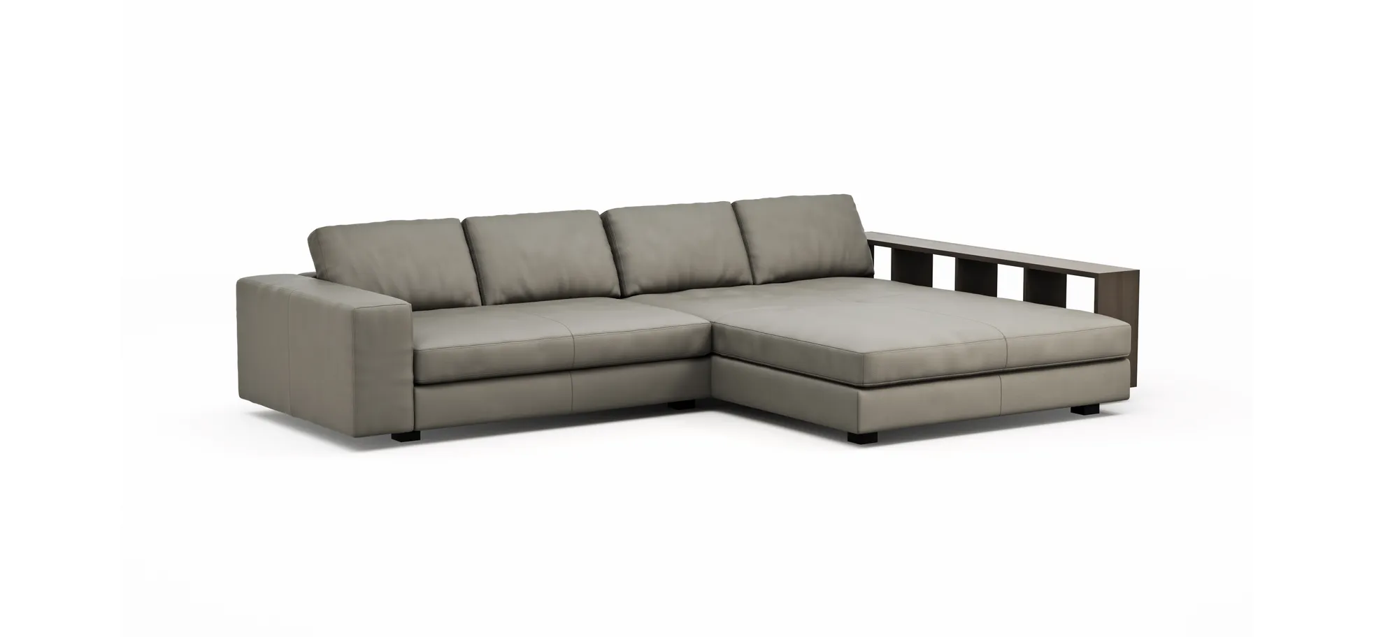 Ecksofa Aprino 1 - 2,5-Sitzer mit Longchair rechts, Leder, Grau