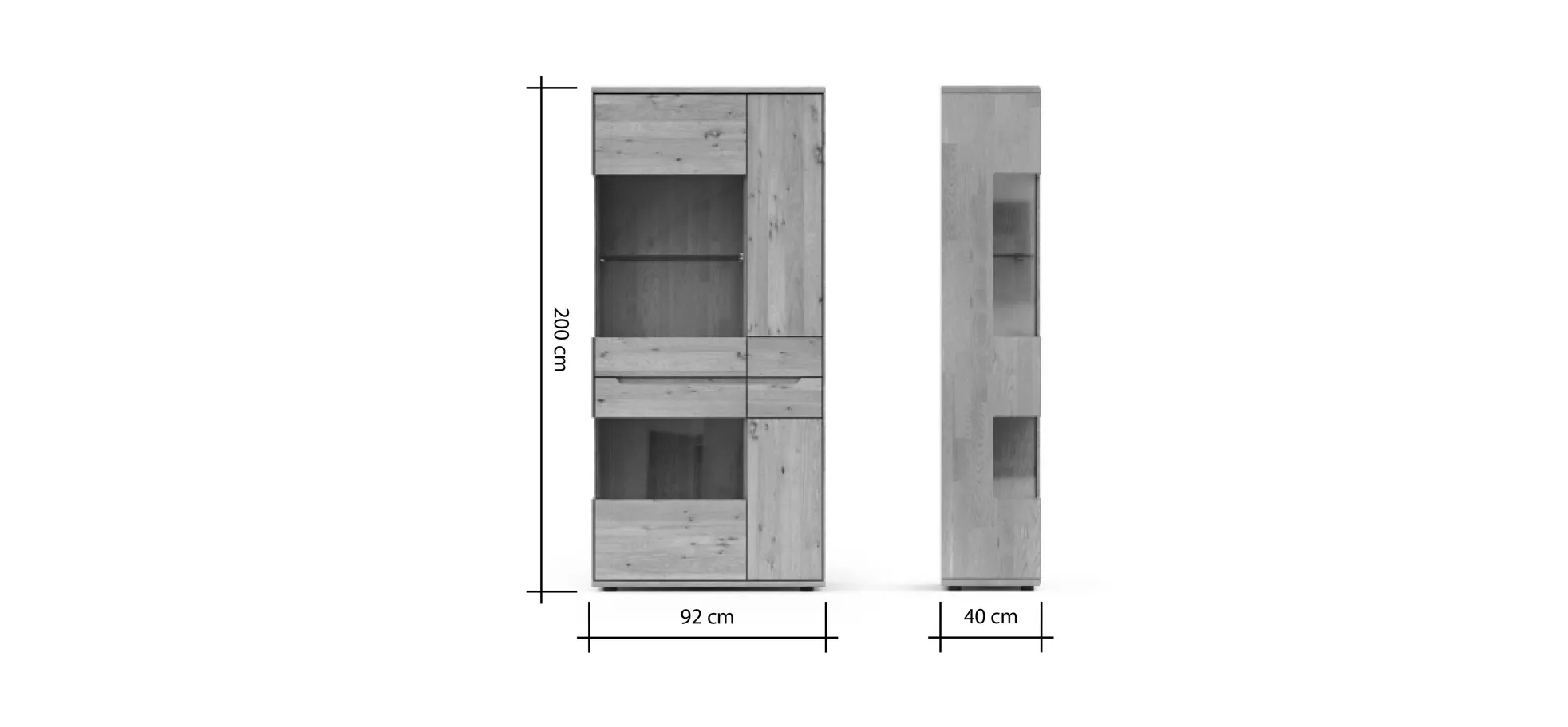 Vitrine Amora - Wildeiche massiv bianco