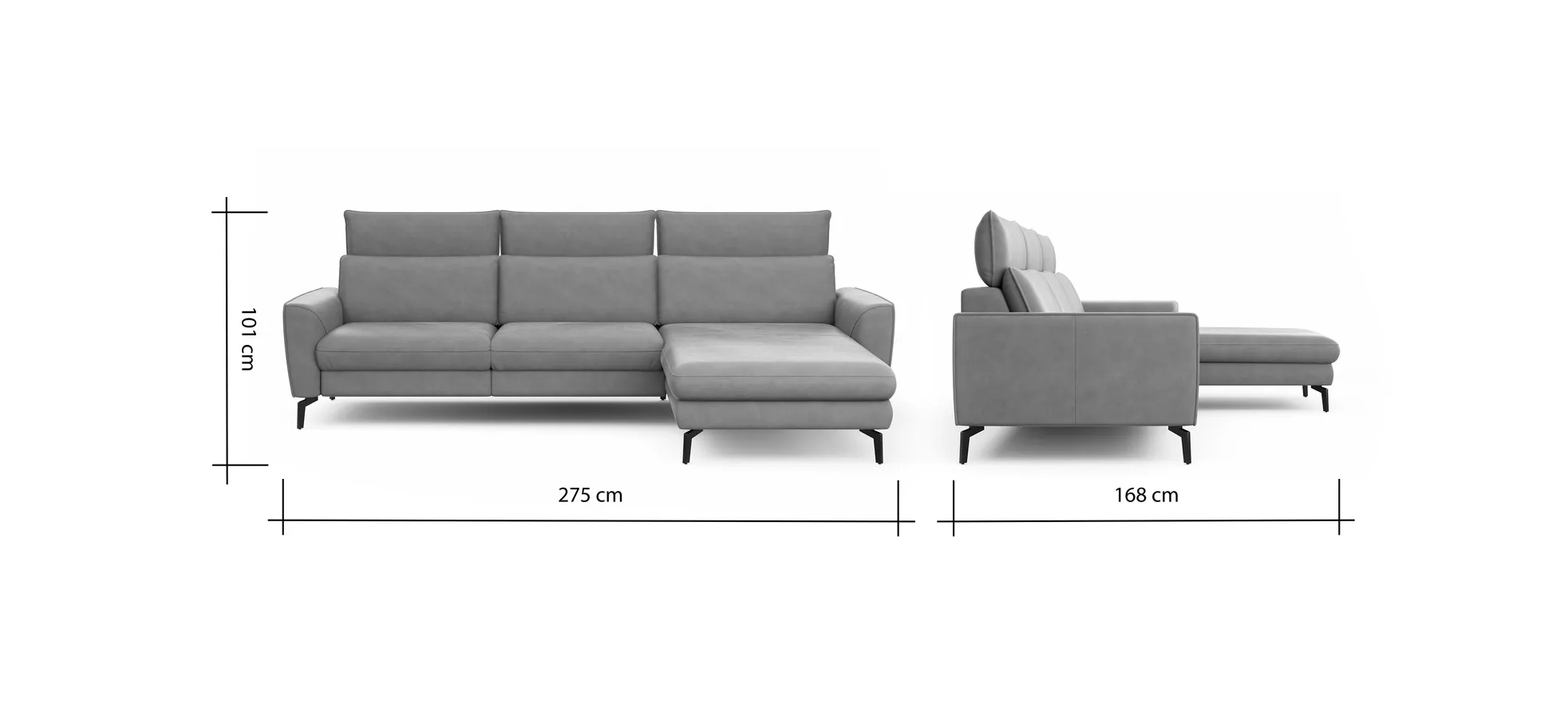 Ecksofa Avela - 2,5-Sitzer mit Longchair rechts inkl. Kopfteile verstellbar, Stoff, Bisquit