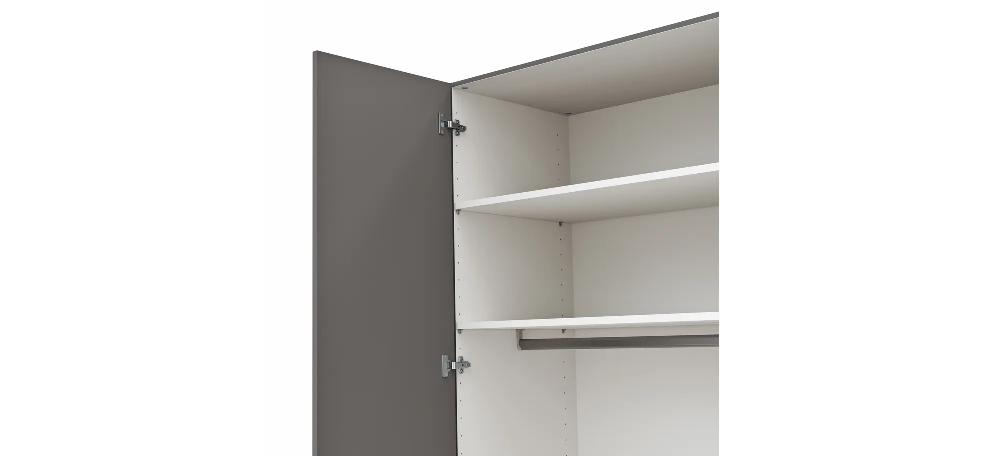 Drehtürenschrank Viana - B ca. 303 cm, Lack, Steingrau, Riffholz, Wildeiche