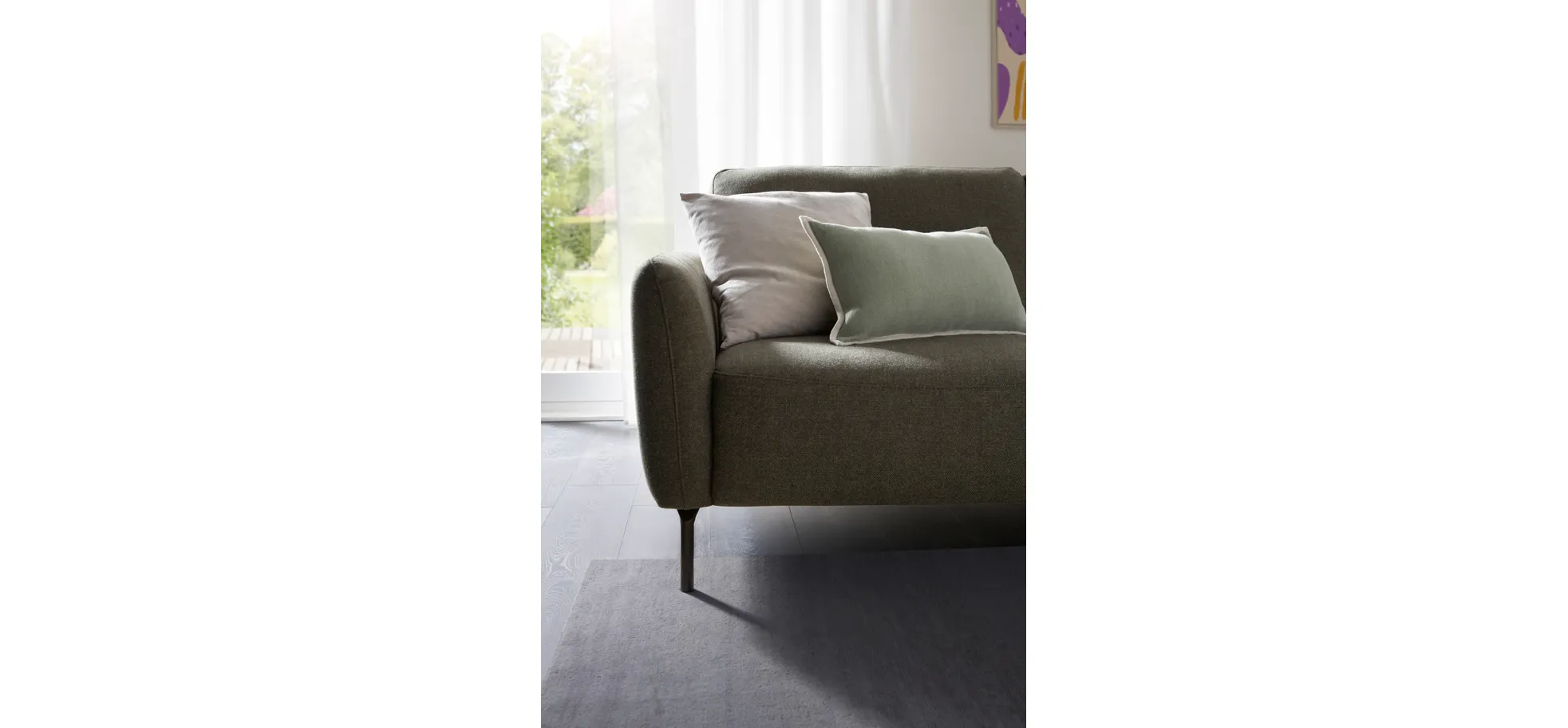 Ecksofa Leona - 3-Sitzer mit Longchair rechts, Stoff, Braungrün