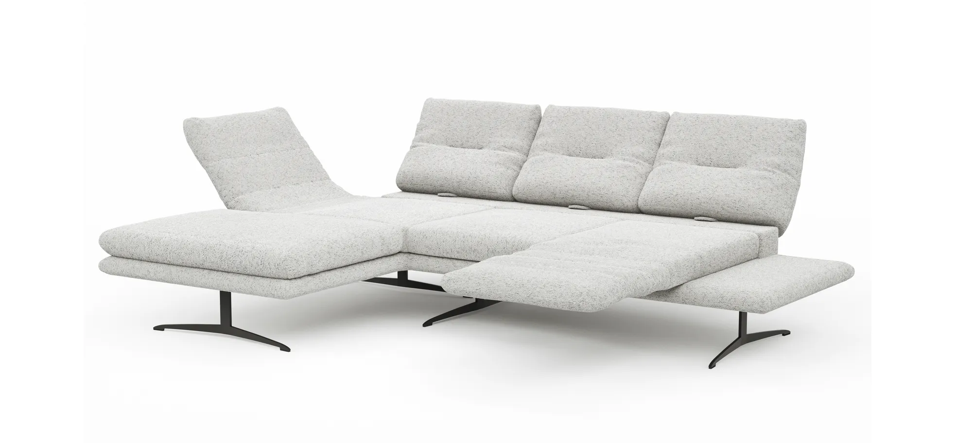 Ecksofa Lucero 2.0 - Longchair mit 2-Sitzer rechts inkl. Sitztiefenverstellung, Drehsitz und Sitztiefe verstellbar, Stoff, Offwhite