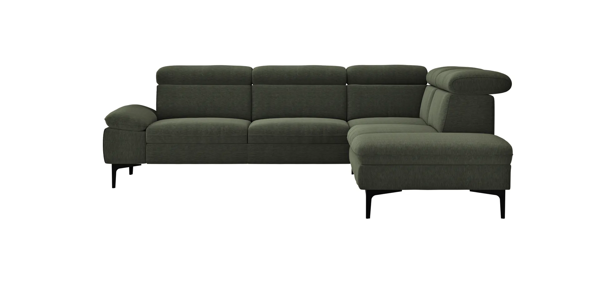 Ecksofa Felipa - 2,5-Sitzer mit Ecke rechts inkl. Kopfteil verstellbar, Stoff, Dunkelgrün 105063
