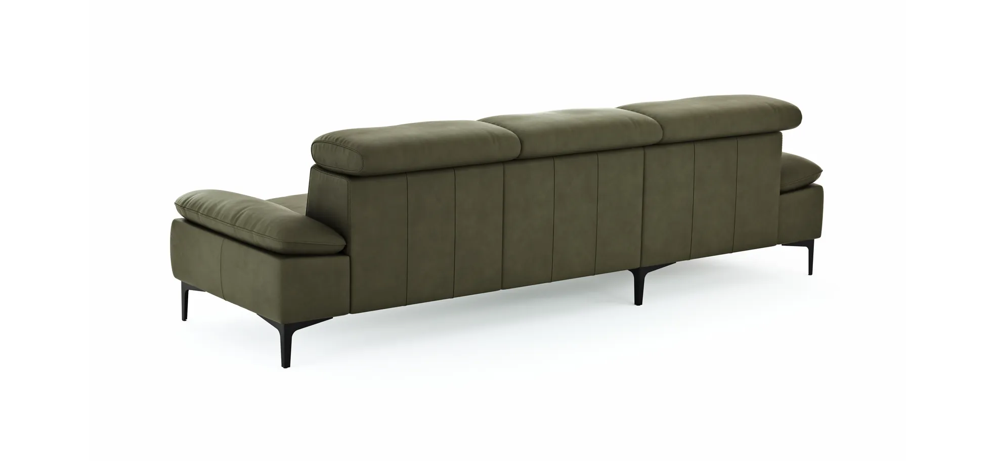 Ecksofa Felipa - Longchair links mit 2,5-Sitzer inkl. Kopfteil verstellbar, Leder, Olive