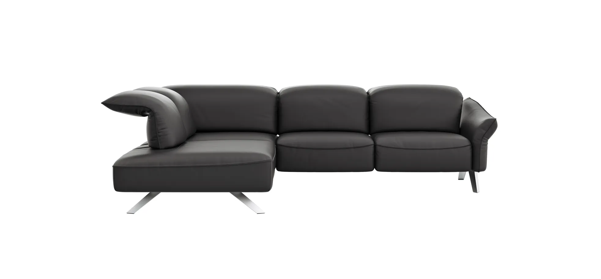 Ecksofa Bormio - Ecke links mit 2,5-Sitzer inklusive Relaxfunktion (motorisch), Leder, Schwarz 100862