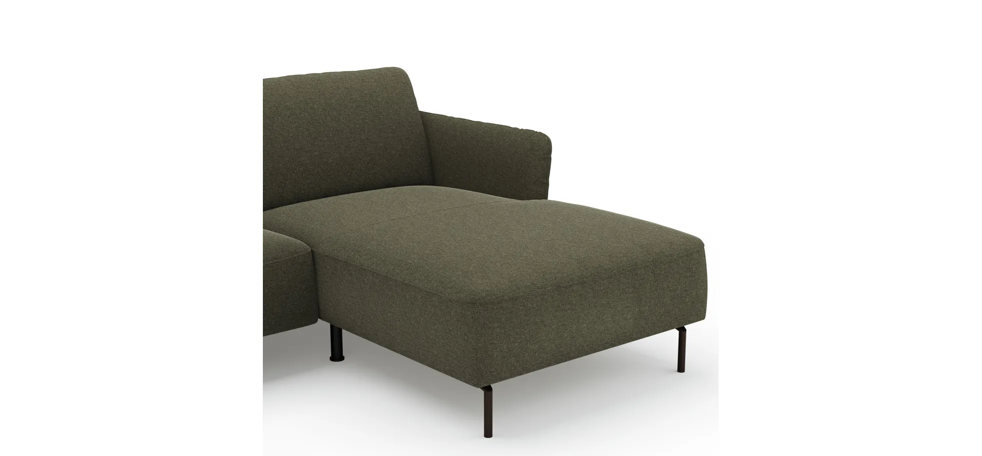 Ecksofa Leona - 3-Sitzer mit Longchair rechts inkl. Sitzvorzug motorisch, Stoff, Braungrün