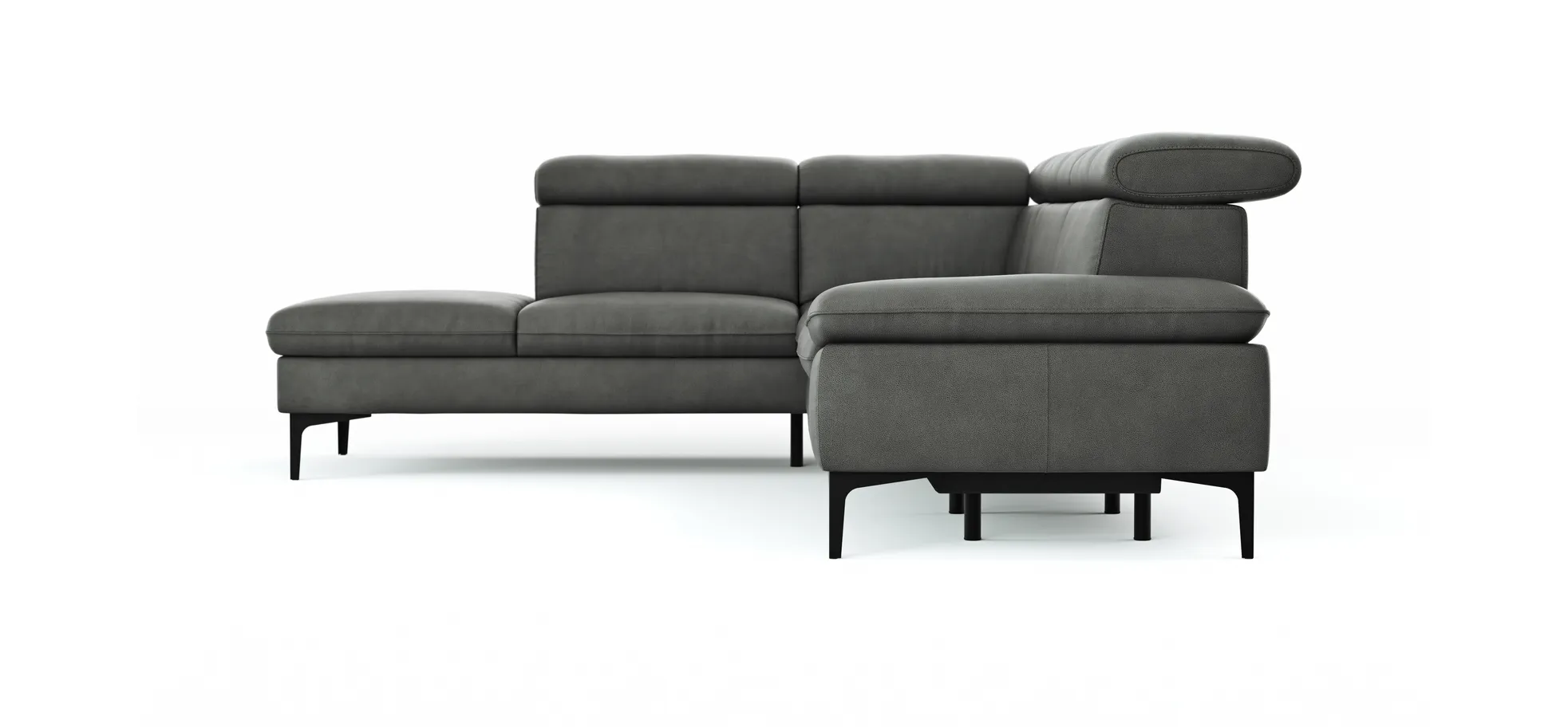 Ecksofa Felipa - Ecke links mit 2,5-Sitzer inkl. Armlehne verstellbar und Rückenlehne/Sitztiefe verstellbar (motorisch), Leder, Grau