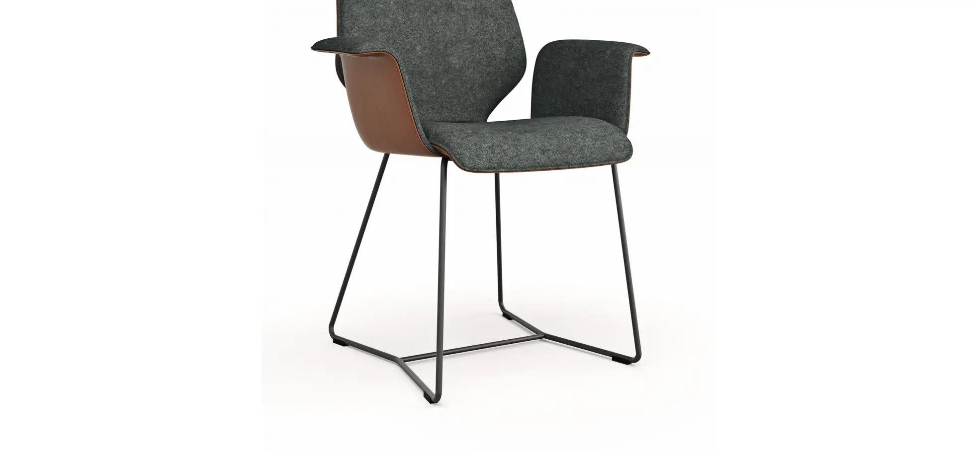 Armlehnstuhl Penthouse - Stoff, Steingrau, Leder, Cognac, Kufen, Anthrazit