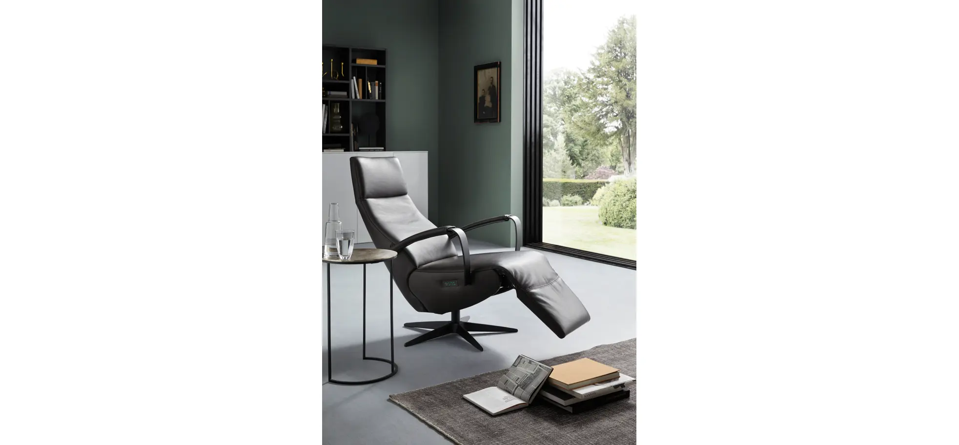 Relaxsessel Girona - Relaxfunktion (motorisch), Leder, Graphit