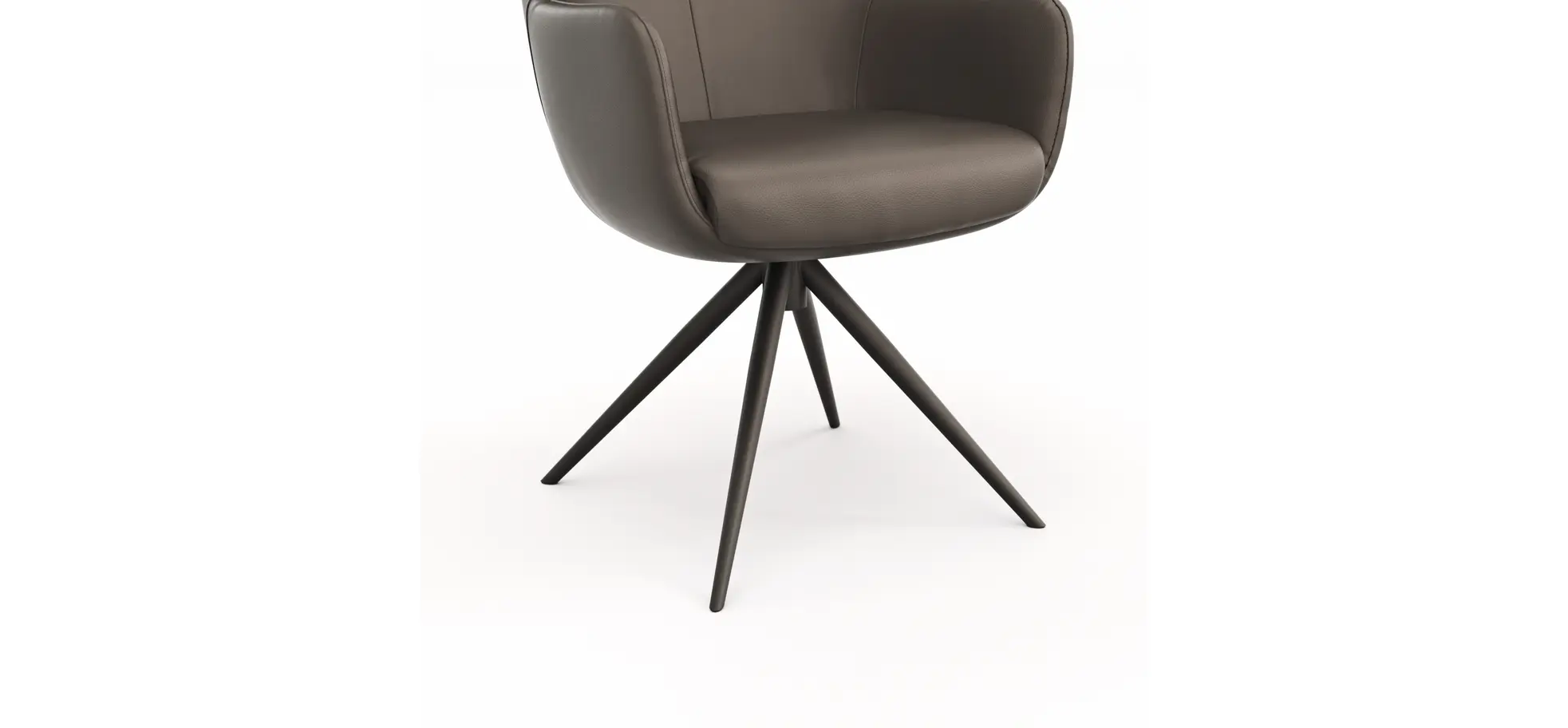 Armlehnstuhl Mis - Leder, Dunkelbraun, Drehbar, Gestell, Schwarz