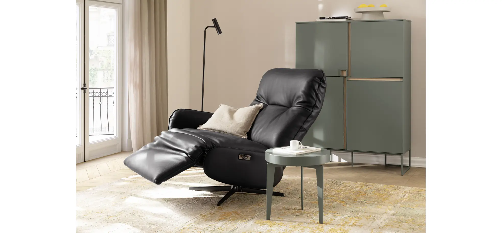 Loungesessel Lovere - Leder, Schwarz, Armlehne links