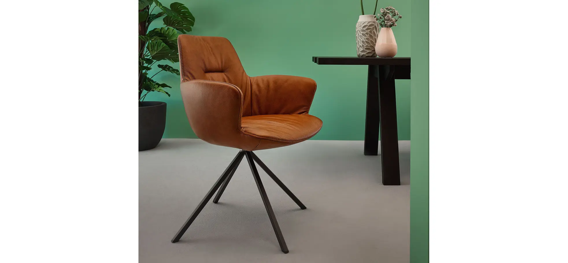 Armlehnstuhl Pegara - Leder, Cognac