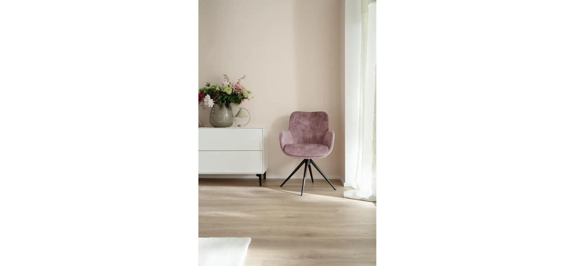 Armlehnstuhl Mis - Drehbar, Stoff, Altrosa, Gestell, Anthrazit