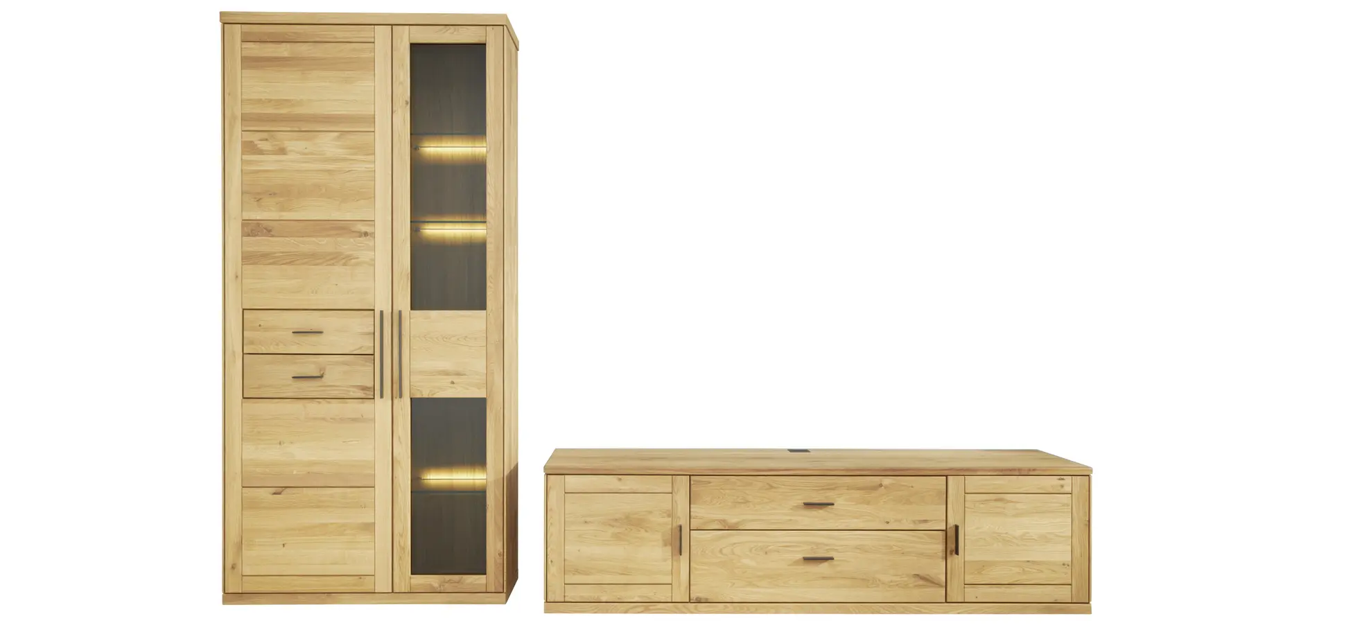 Wohnwand Faro 6.0 - inkl. Beleuchtung, Wildeiche massiv, geölt 144758