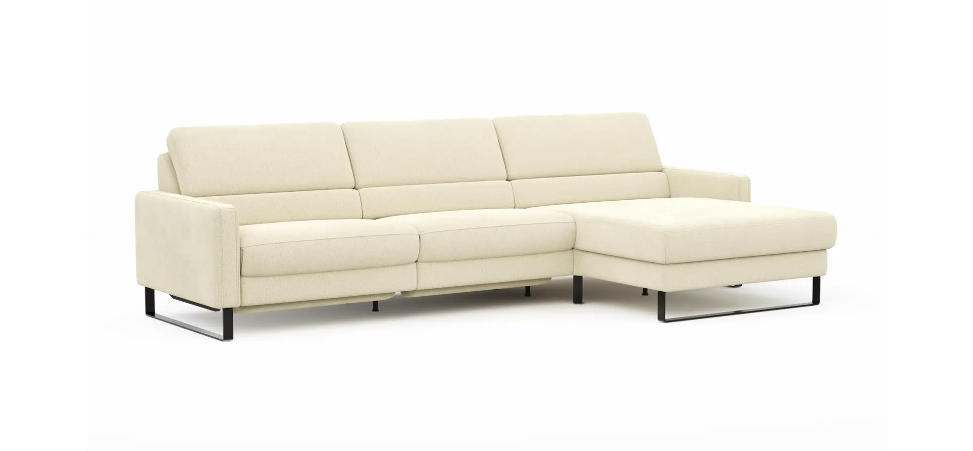 Ecksofa Valera - 3-Sitzer mit Longchair rechts inkl. Rückenlehne verstellbar und Relaxfunktion motorisch, Stoff, Natur