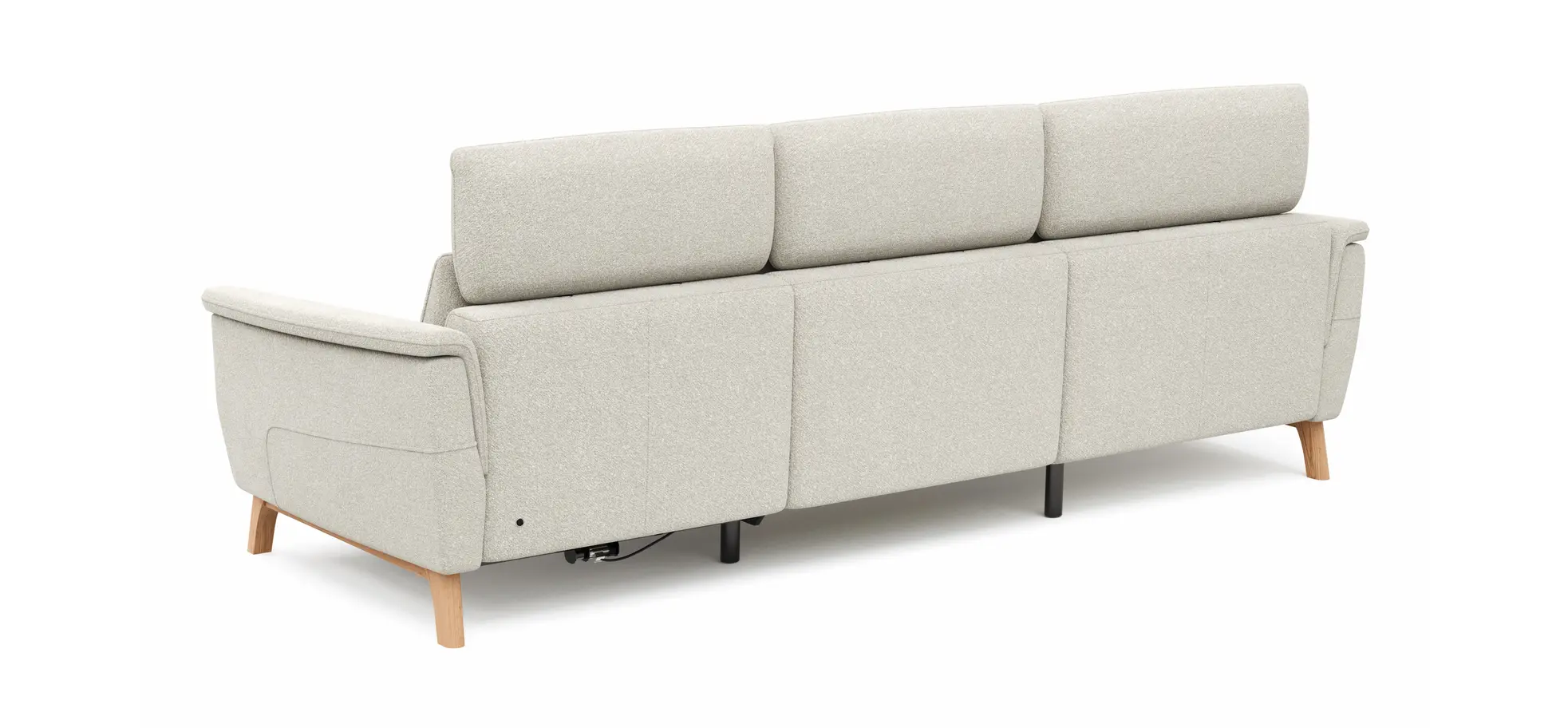Ecksofa Nevin - Longchair links mit 2-Sitzer rechts, inkl. Relaxfunktion (motorisch) und Kopfpolsterverstellung, Stoff, Weiß
