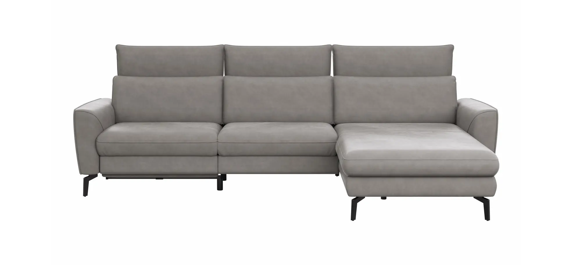 Ecksofa Avela - 2,5-Sitzer mit Longchair rechts inkl. Kopfteile verstellbar, Relaxfunktion und Longchair verstellbar (motorisch), Leder, Steingrau 1291430319