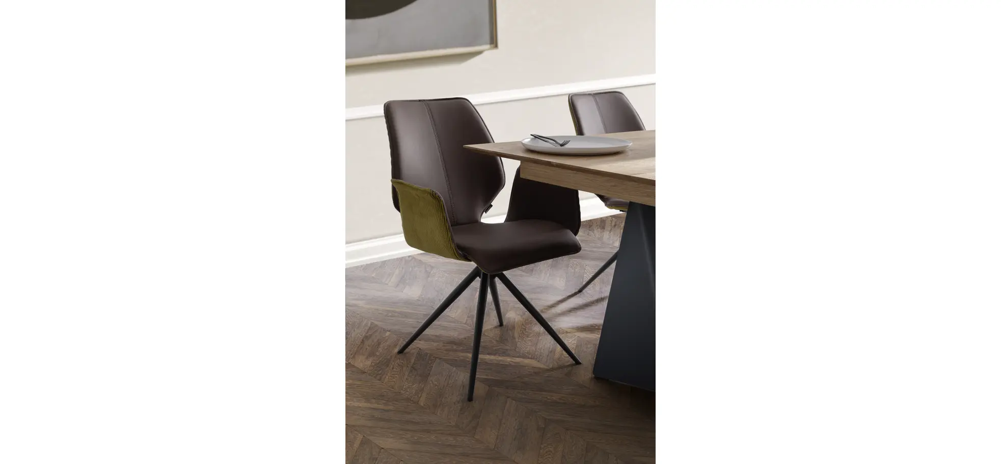 Armlehnstuhl Penthouse comfy - Drehbar, Kunstleder Dunkelbraun, Stoff, Pistazie