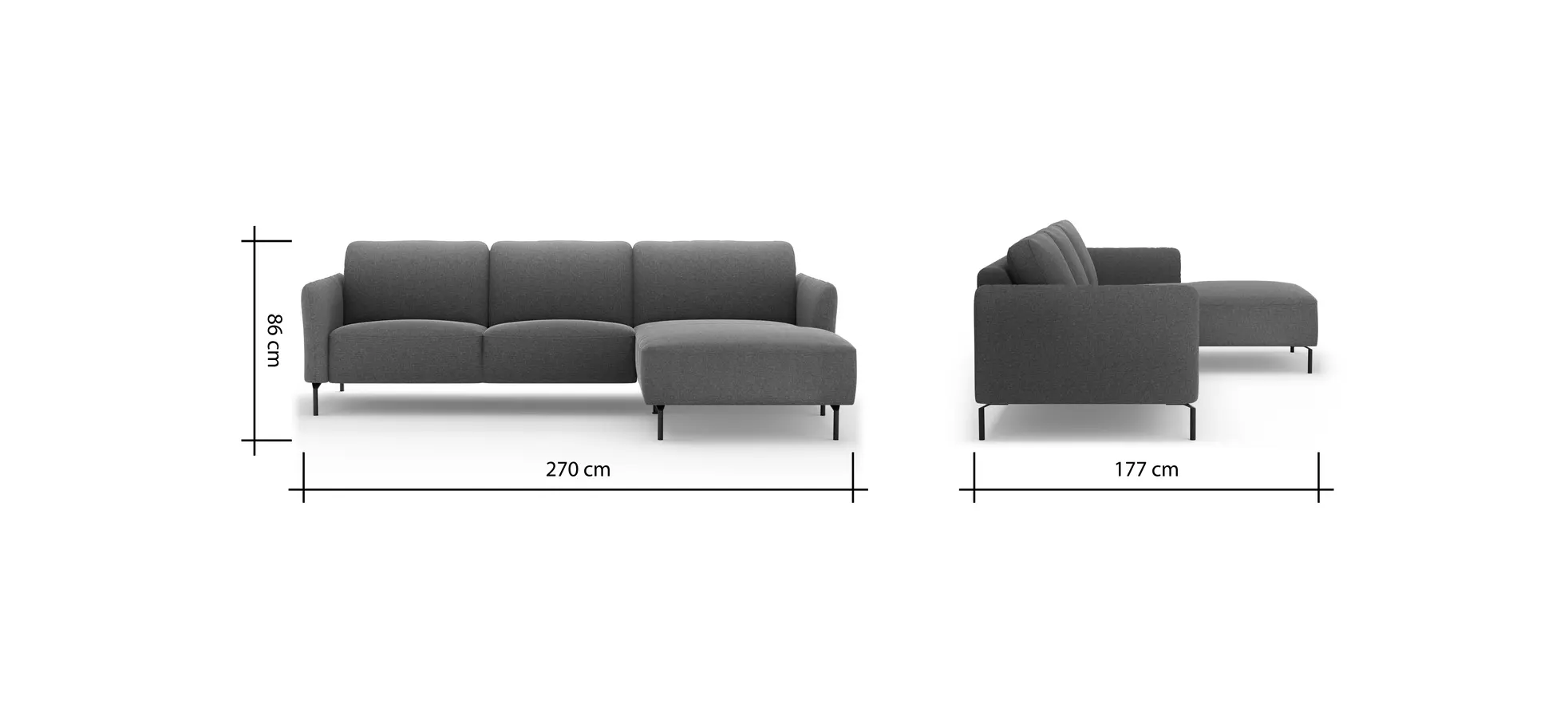 Ecksofa Leona - 3-Sitzer mit Longchair rechts, Stoff, Braungrün