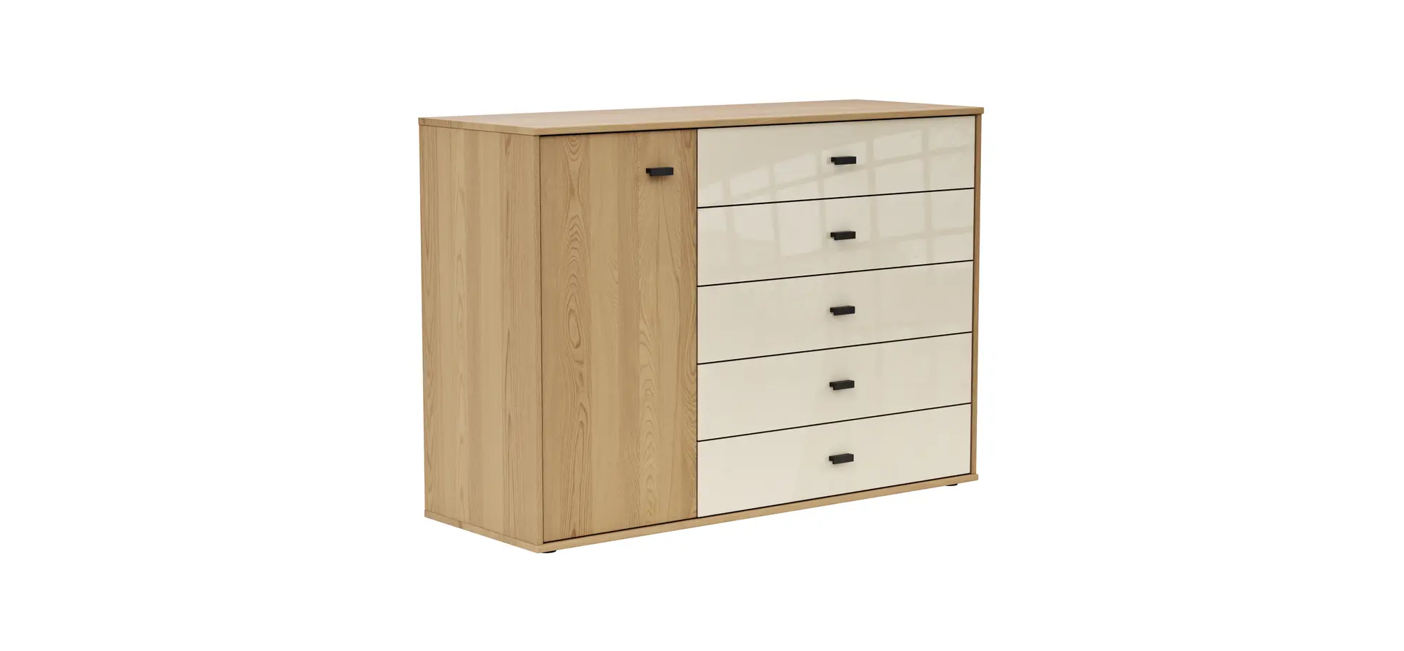 Kommode Lenoso - Eiche massiv, Glas Champagner 1061068