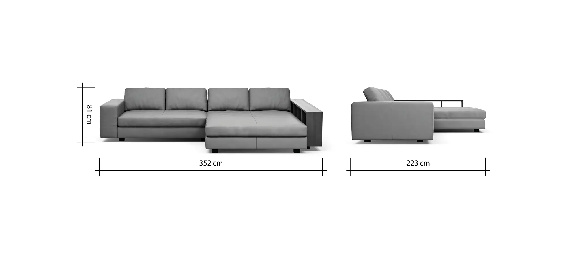 Ecksofa Aprino 1 - 2,5-Sitzer mit Longchair rechts, Leder, Grau