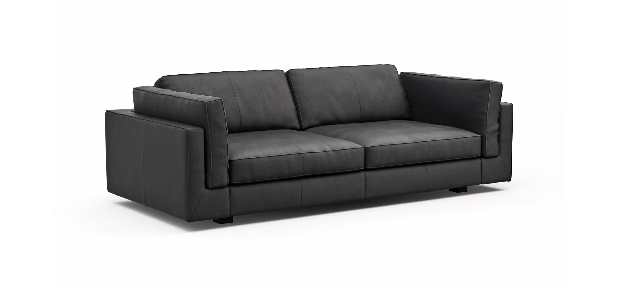 Sofa Aprino 3 - 3,5-Sitzer L, Dickleder, schwarz, Armlehne Kissen