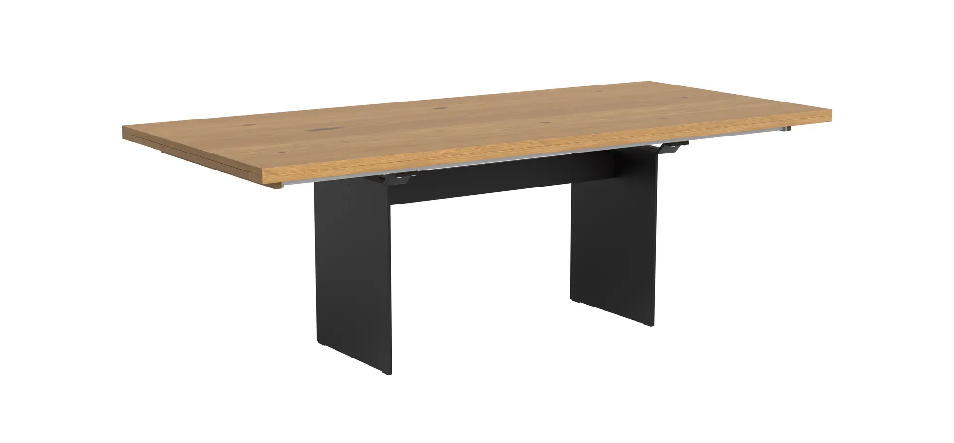 Esstisch 3110 - LB ca. 220x100 cm, ausziehbar,  Asteiche massiv, Geölt, Wange Rohstahl, Schwarz 107106