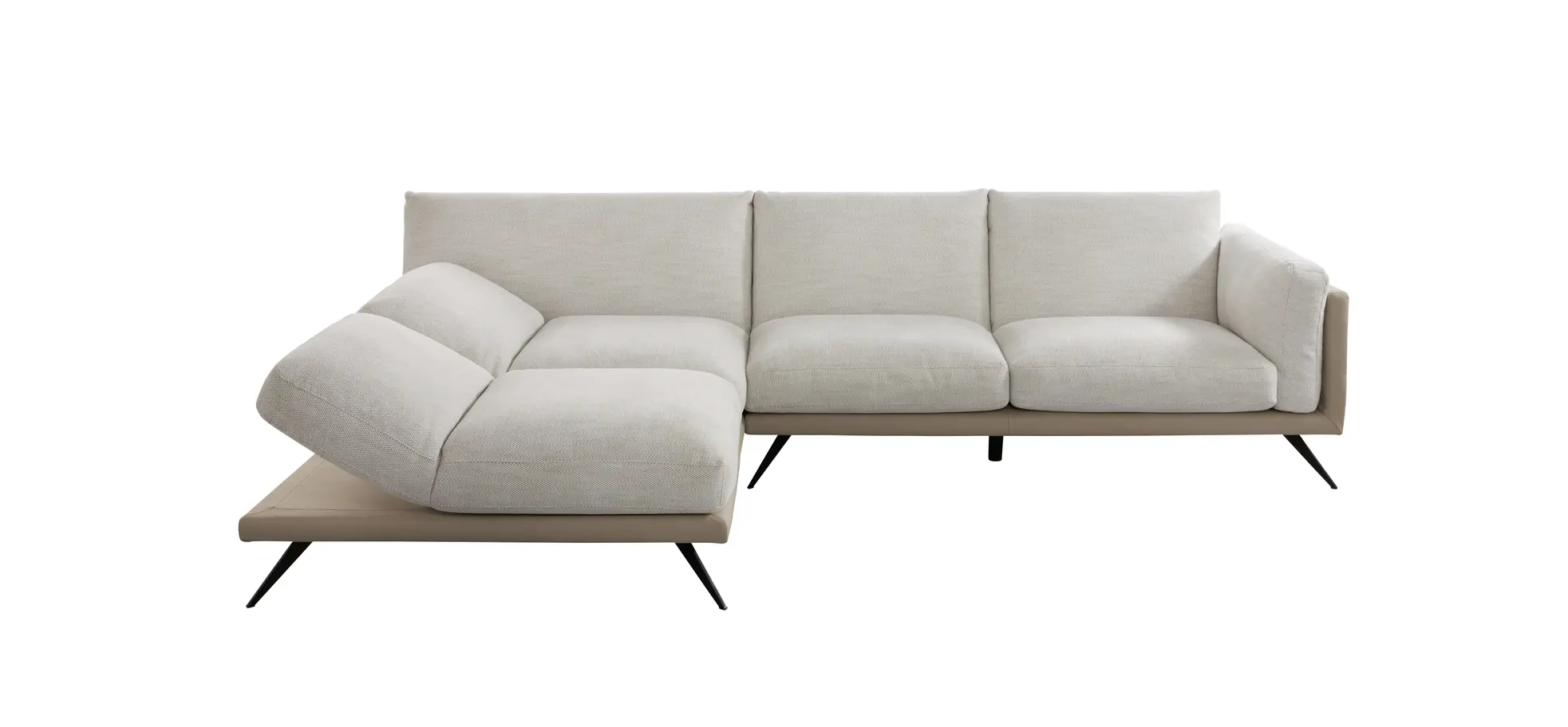Ecksofa Valdemoro - Longchair mit 2,5-Sitzer rechts inkl. Rückenlehne verstellbar, Stoff, Creme 3026896