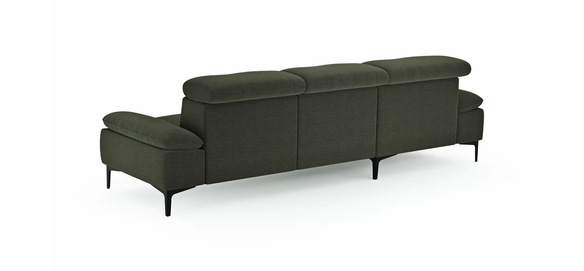 Ecksofa Felipa - Longchair links mit 2,5-Sitzer inkl. Kopfteil verstellbar, Stoff, Dunkelgrün