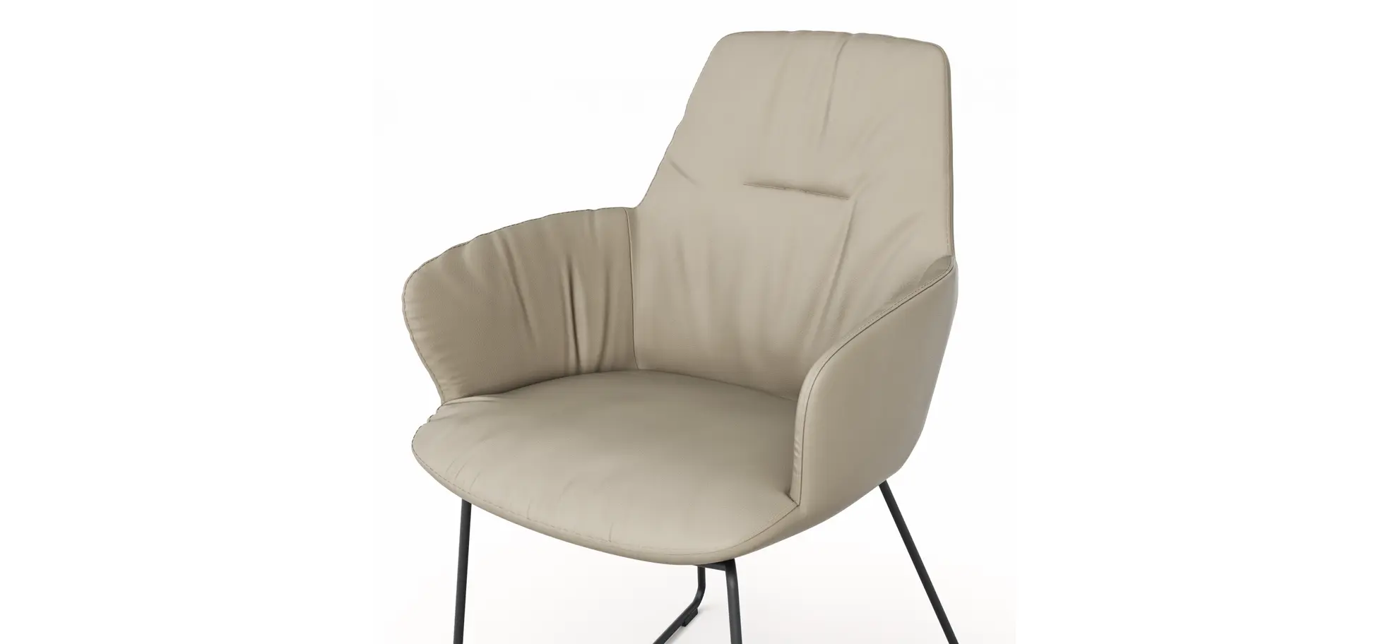 Armlehnstuhl Pegara - Leder, Graubraun, Kufe