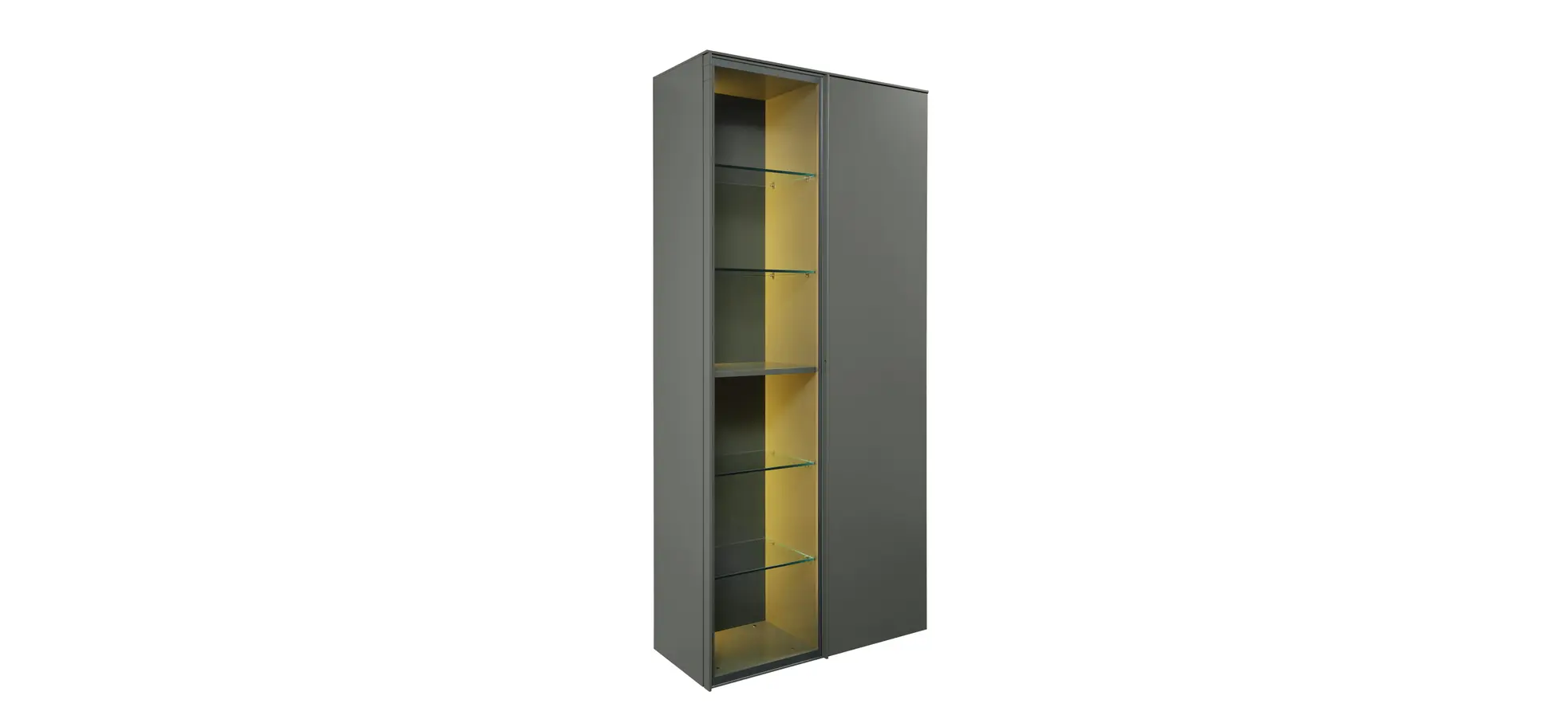 Vitrine Satola - inkl. Beleuchtung, Lack matt, Olive 202803