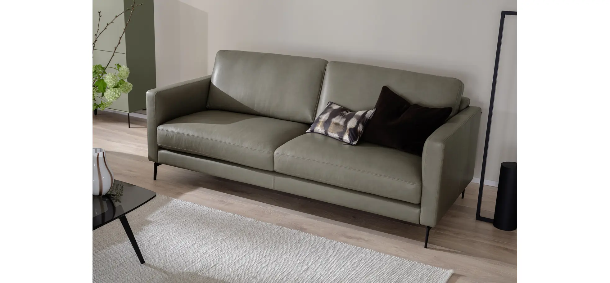 Sofa Cuneo - 2-Sitzer, Leder, Graubraun, Relaxfunktion, motorisch